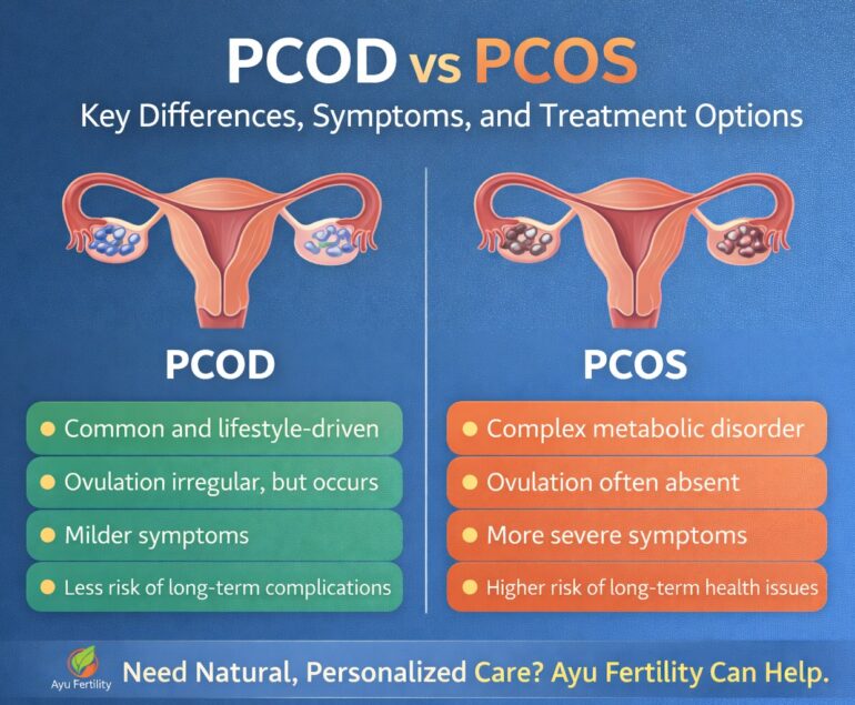 PCOD vs PCOS comparison showing differences in symptoms, causes, and treatment options