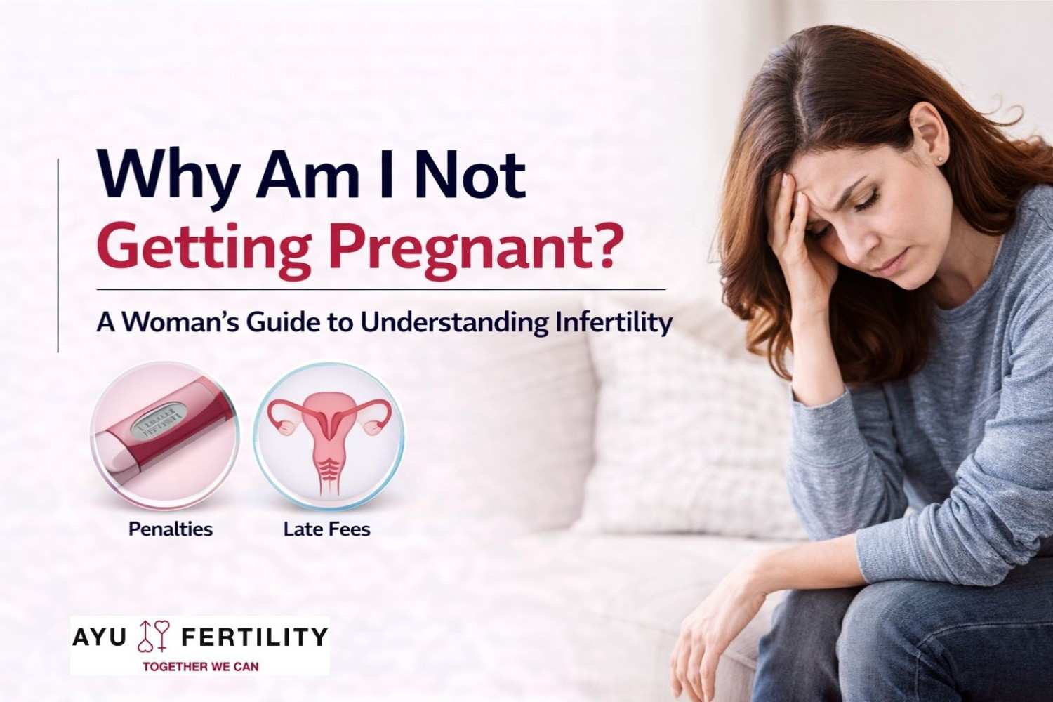Woman thinking about infertility reasons and why she is not getting pregnant with medical fertility consultation concept